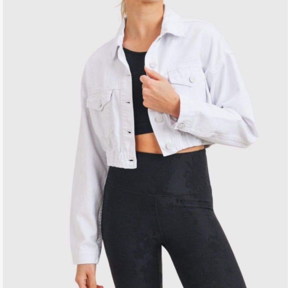 Mono B Women's white crop Denim Jacket